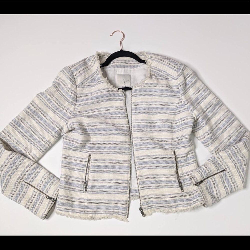 Joie Tweed Fringe Trim Jacket Large